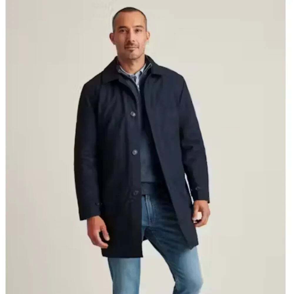 Bonobos Lined Mac Jacket Mens Medium Navy Blue Car Coat Trench Rain Jacket